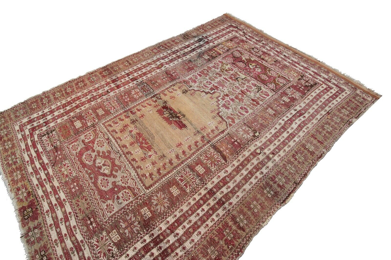 Mid 1800s Antique Turkish Gordis Wool Rug 4x5