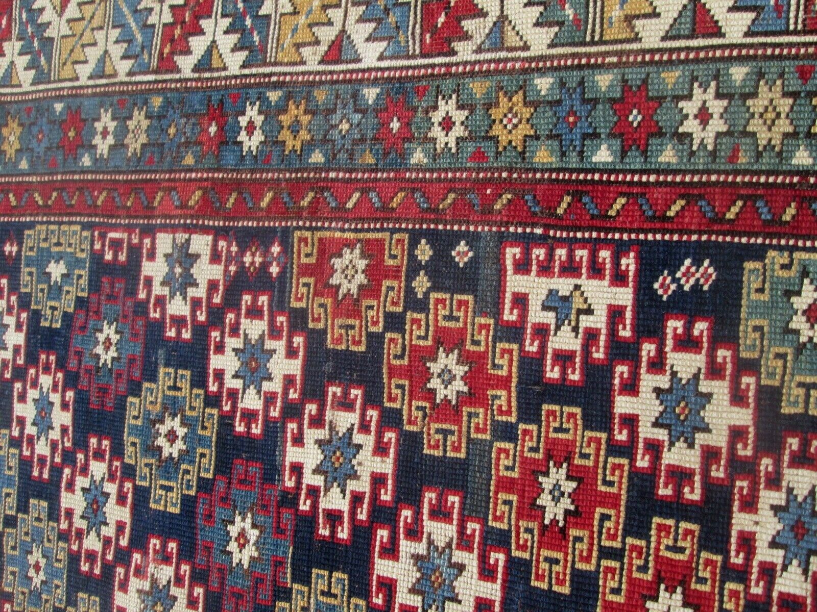 Colorful Antique Caucasian Kuba Rug, 1800s