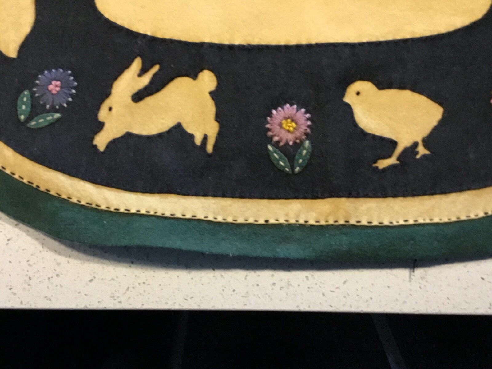 1800s Handmade Oval Penny Rug with Appliqued Animals