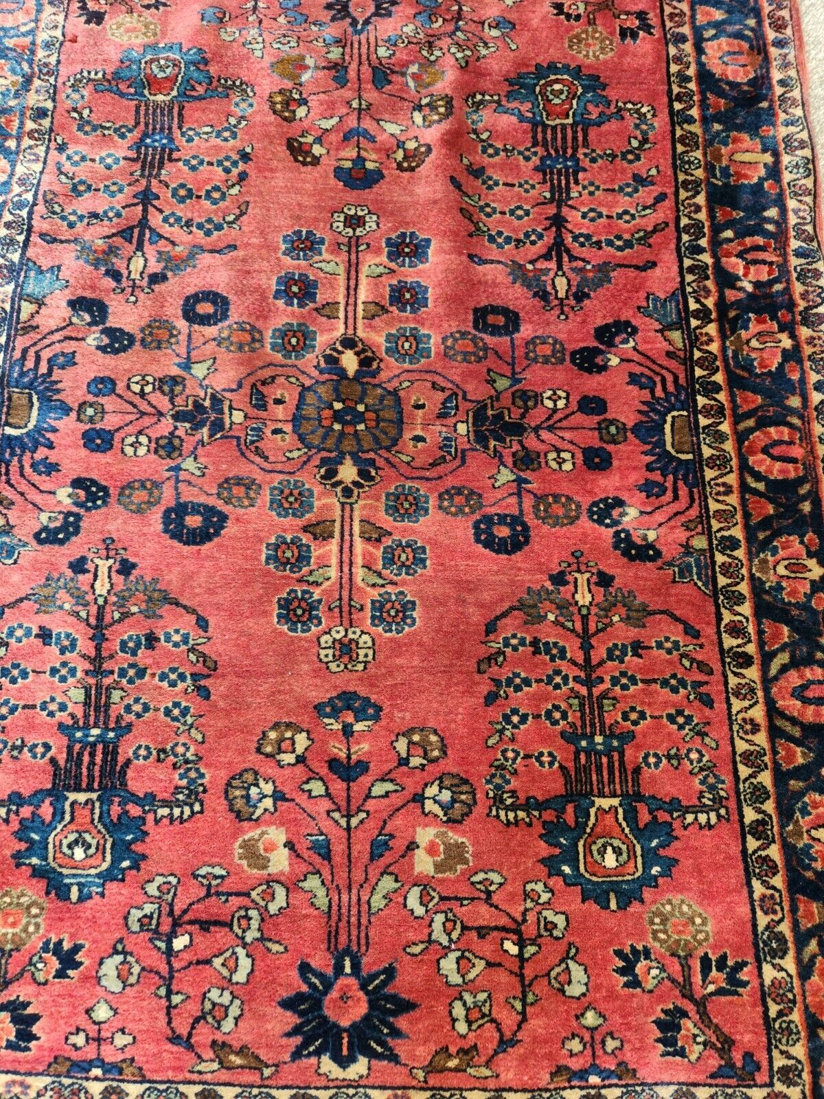 Antique 1900s Sarouk Mohajeran Red Rug 3'6" x 4'6