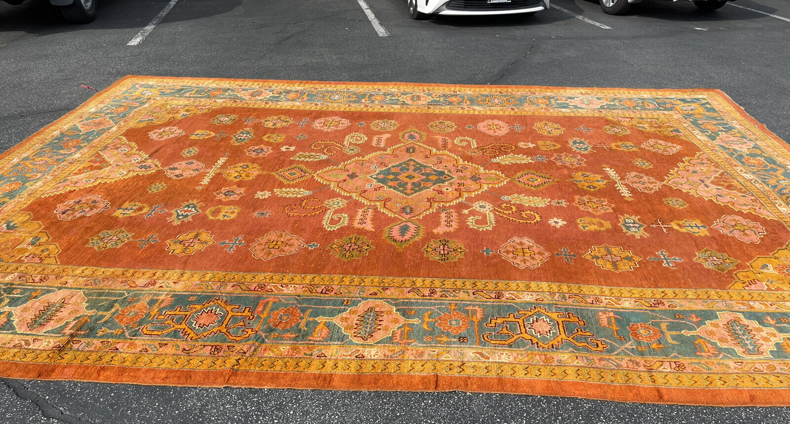 19th Century Rare Apricot Oushak Anatolian Rug