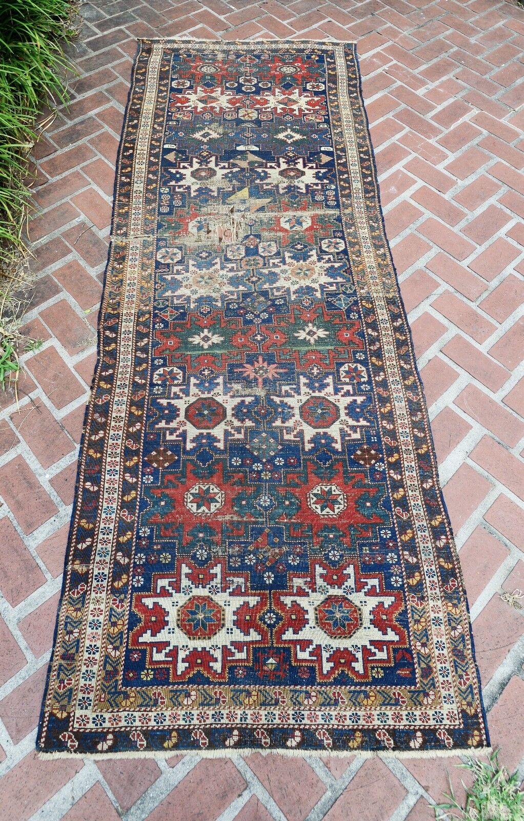 Mid 1800s Signed Shirvan Kazak Star Runner Rug