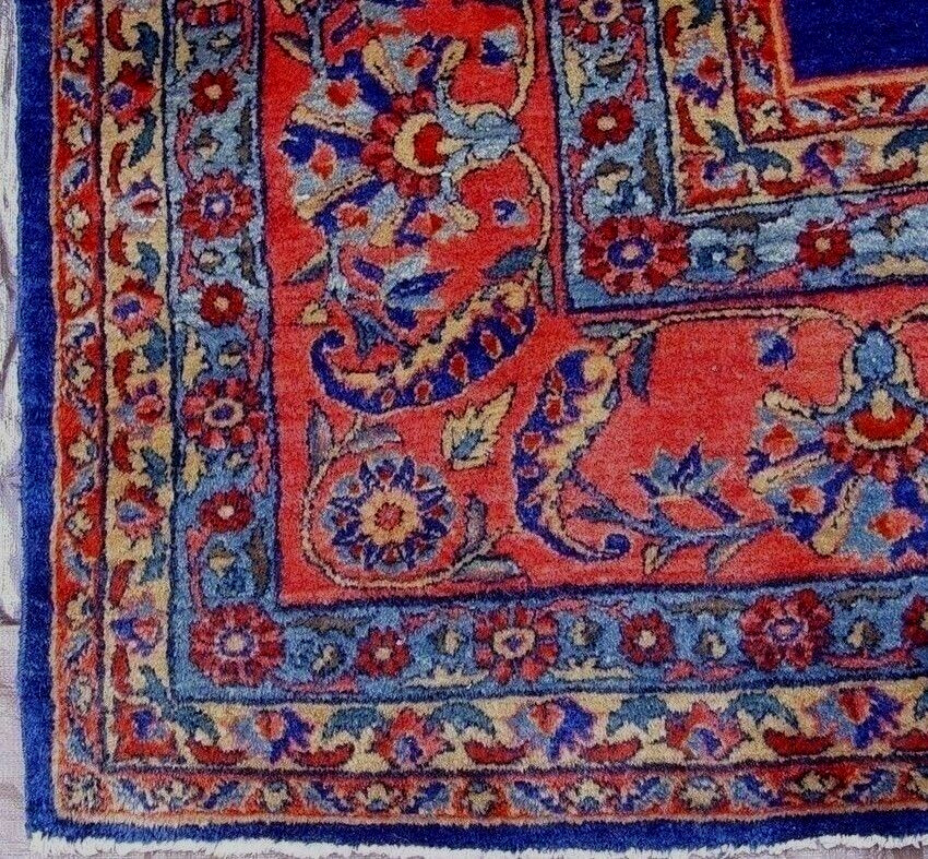 Antique 1900s Sarouk Blue Hand-Knotted Oriental Rug