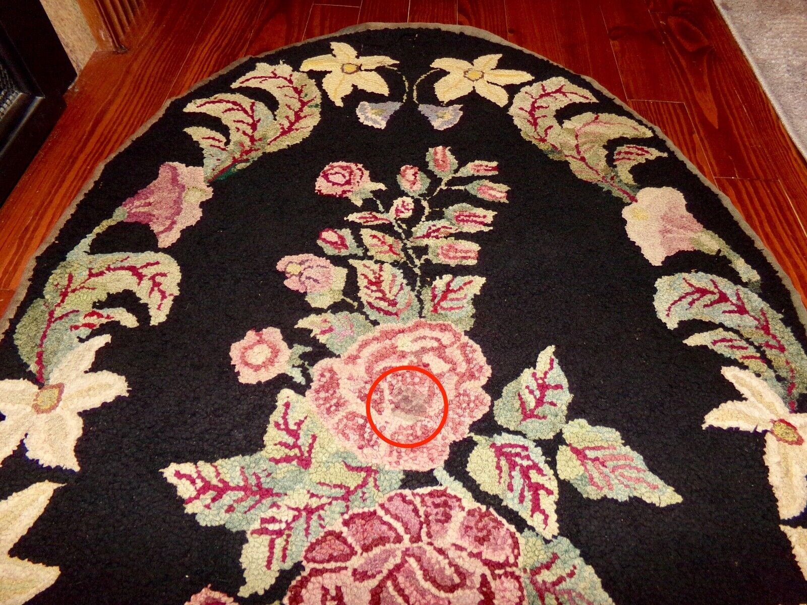 19th Century Floral Hooked Rug 31" x 55