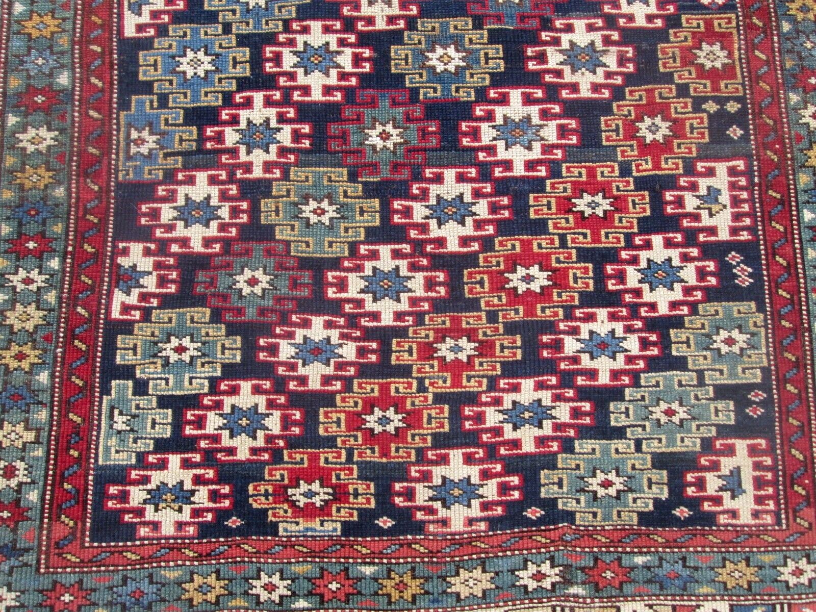 Colorful Antique Caucasian Kuba Rug, 1800s