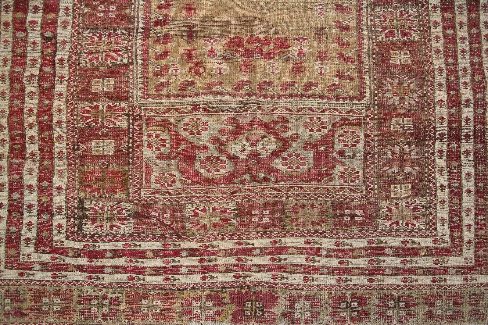 Mid 1800s Antique Turkish Gordis Wool Rug 4x5