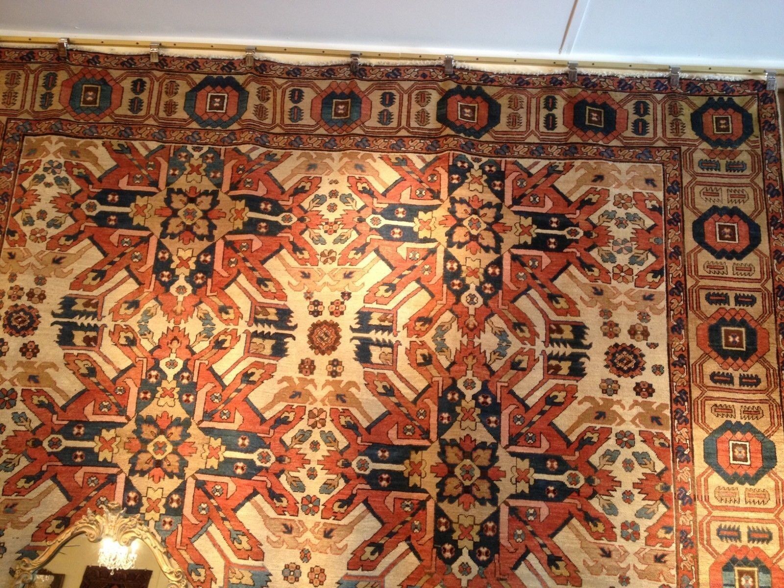 1850s Antique Handmade Heriz Serapi Carpet Rug 15x12
