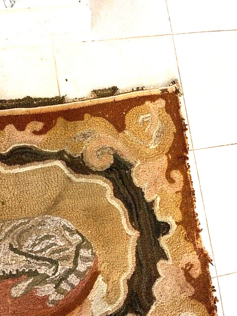 Antique Hooked Cat Rug, Late 19th Century