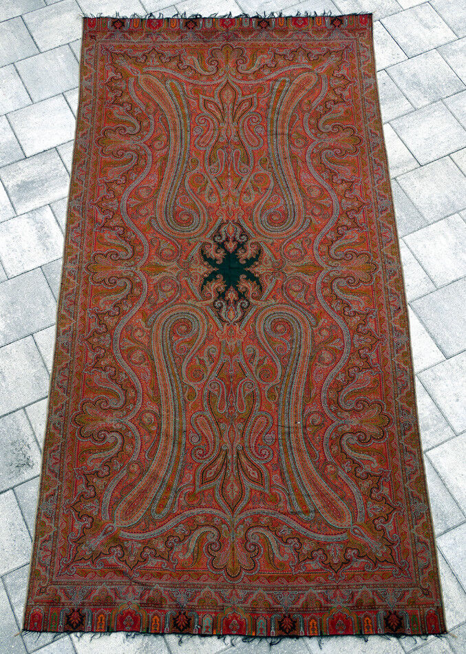 Antique Kashmir Hand Woven Paisley Shawl Rug