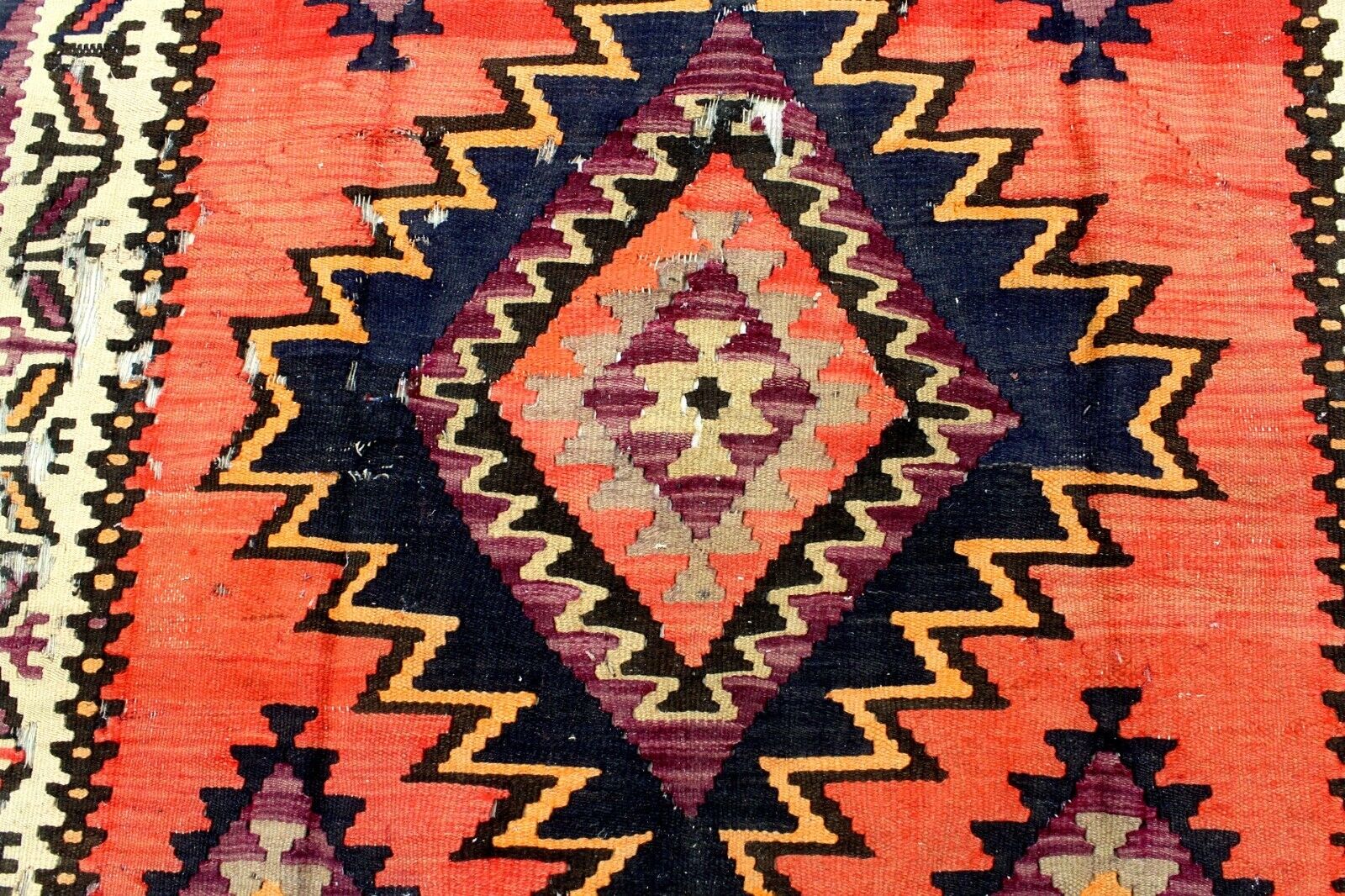 Rare 1900s Hand-Knotted Caucasian Wool Kilim Rug