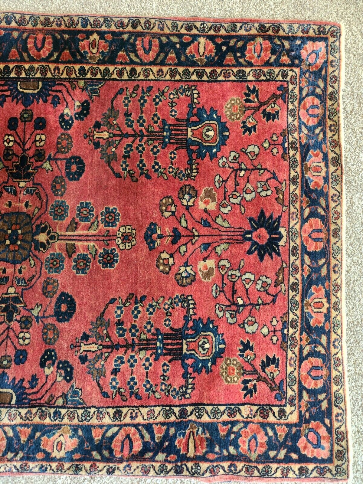 Antique 1900s Sarouk Mohajeran Red Rug 3'6" x 4'6