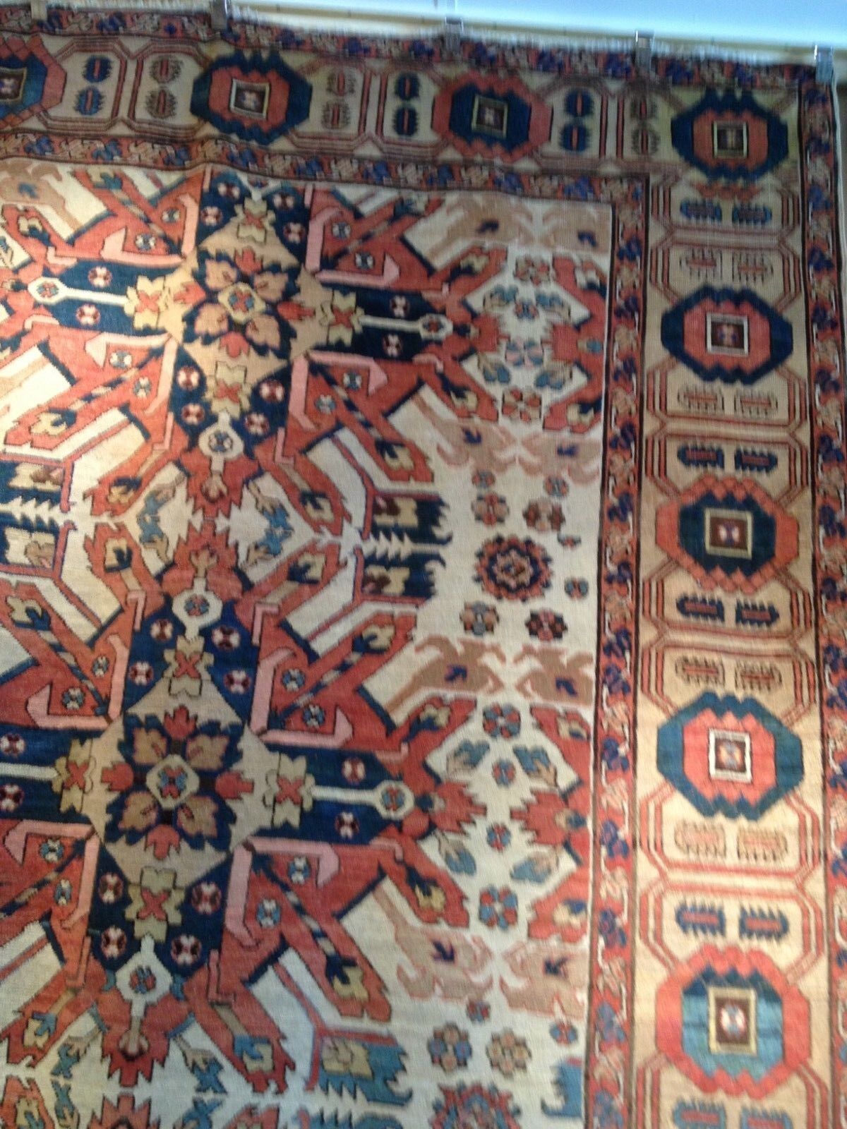 1850s Antique Handmade Heriz Serapi Carpet Rug 15x12