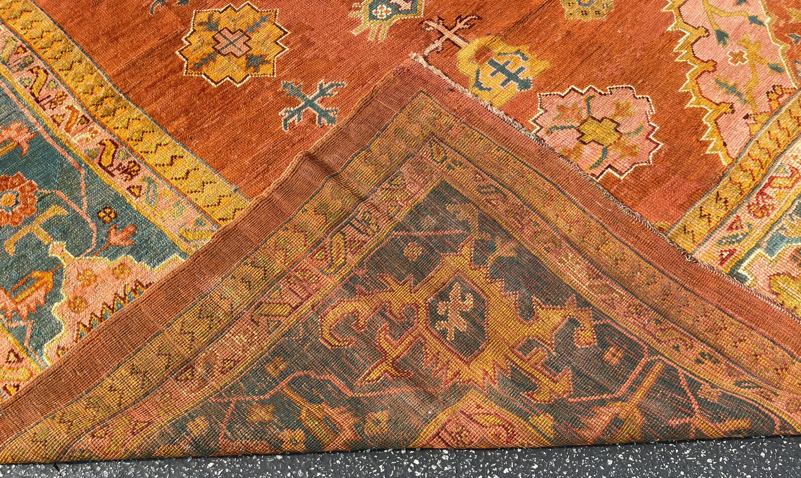 19th Century Rare Apricot Oushak Anatolian Rug
