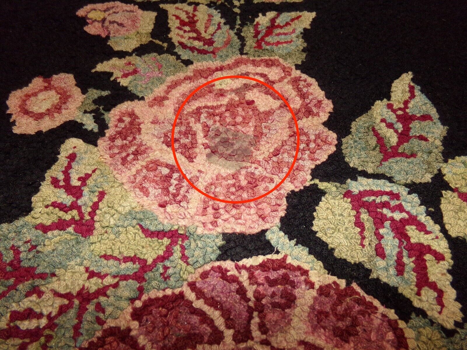 19th Century Floral Hooked Rug 31" x 55
