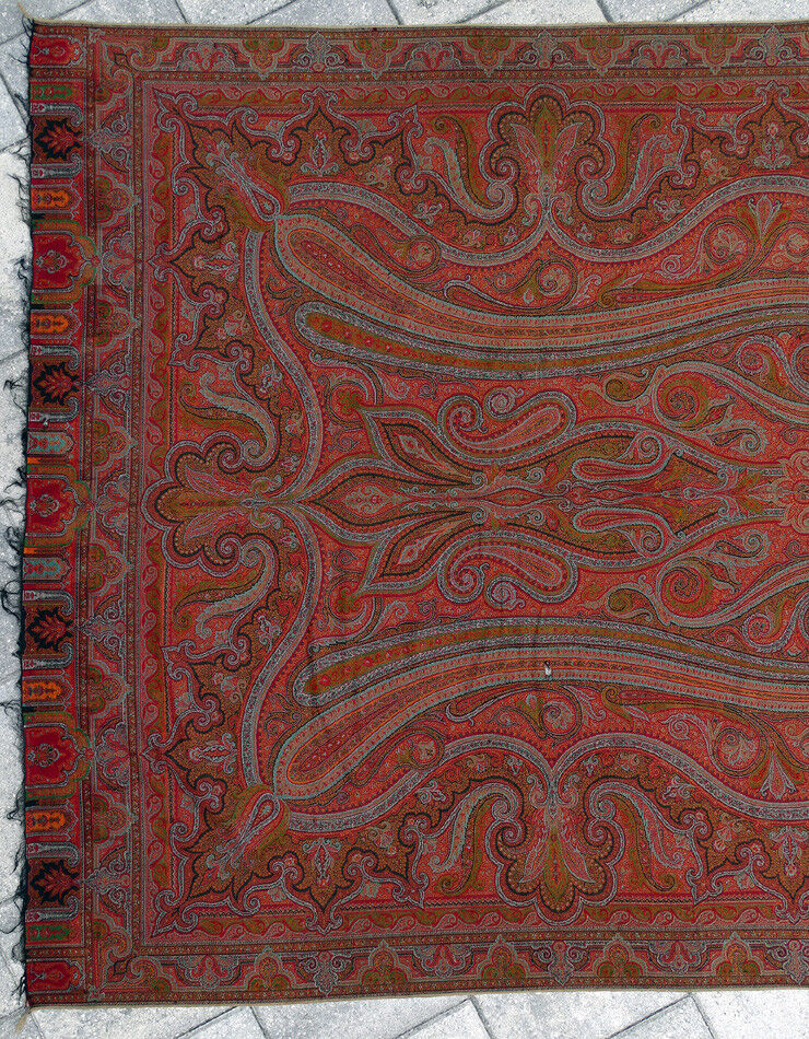 Antique Kashmir Hand Woven Paisley Shawl Rug