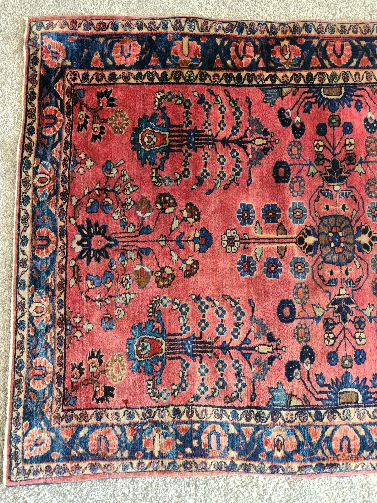 Antique 1900s Sarouk Mohajeran Red Rug 3'6" x 4'6