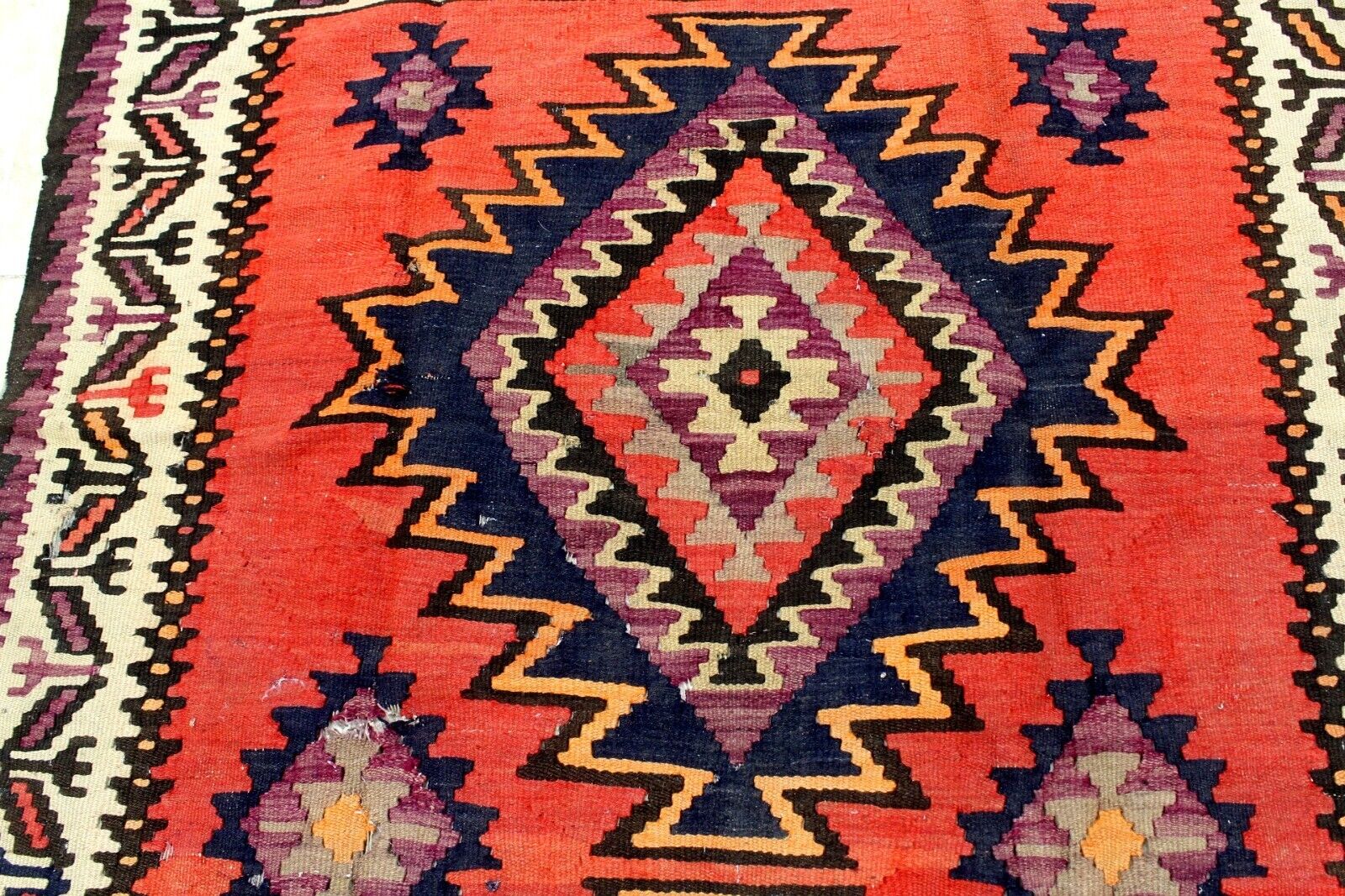 Rare 1900s Hand-Knotted Caucasian Wool Kilim Rug