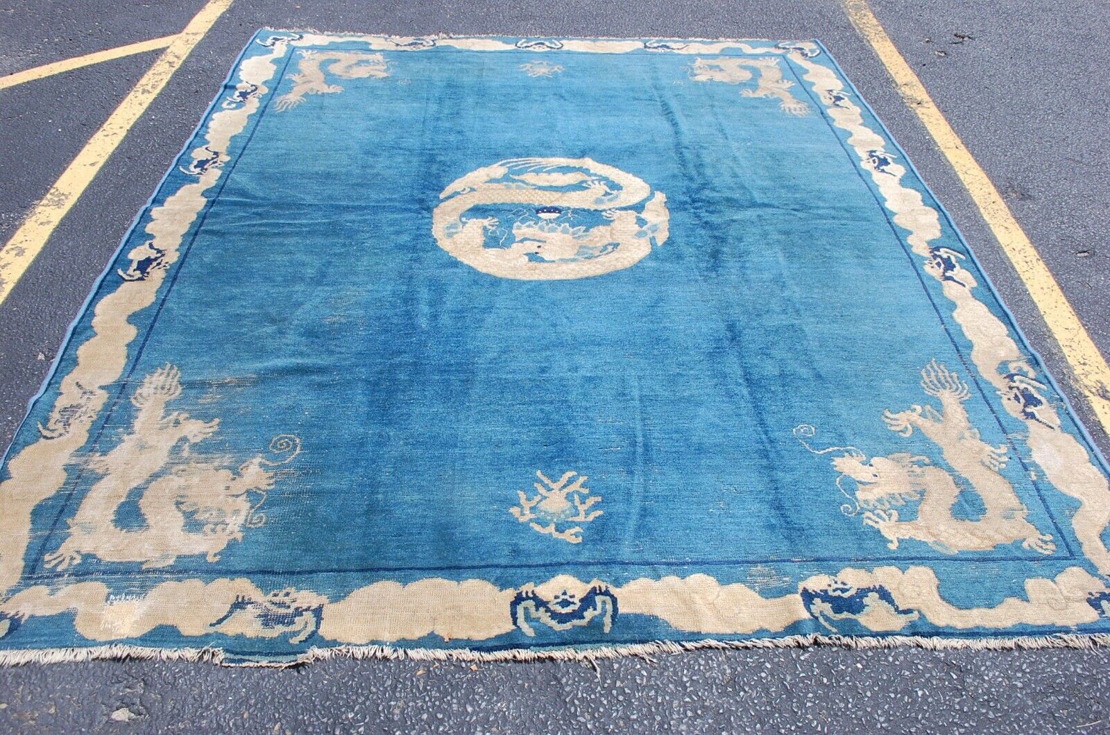 Early 1800s Chinese Imperial Dragon Rug 7.8x9.2