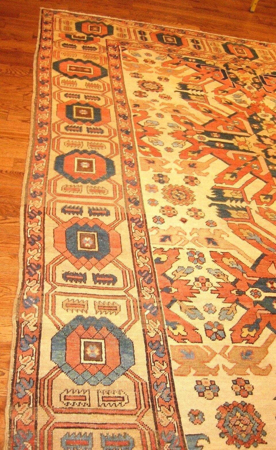 1850s Antique Handmade Heriz Serapi Carpet Rug 15x12