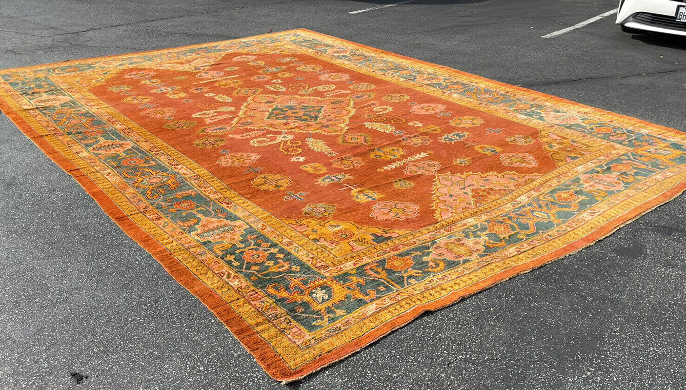 19th Century Rare Apricot Oushak Anatolian Rug