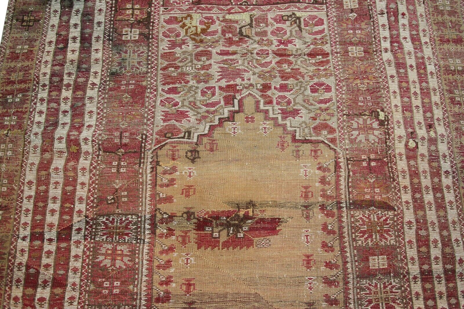 Mid 1800s Antique Turkish Gordis Wool Rug 4x5