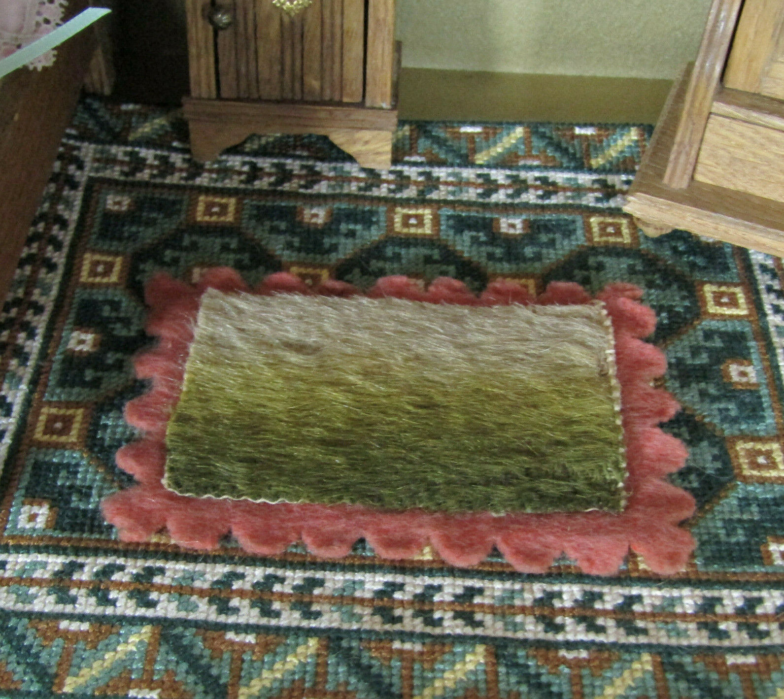 Victorian Antique Dollhouse Faux Bear Rug