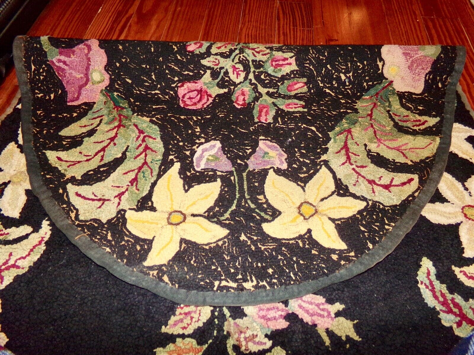19th Century Floral Hooked Rug 31" x 55