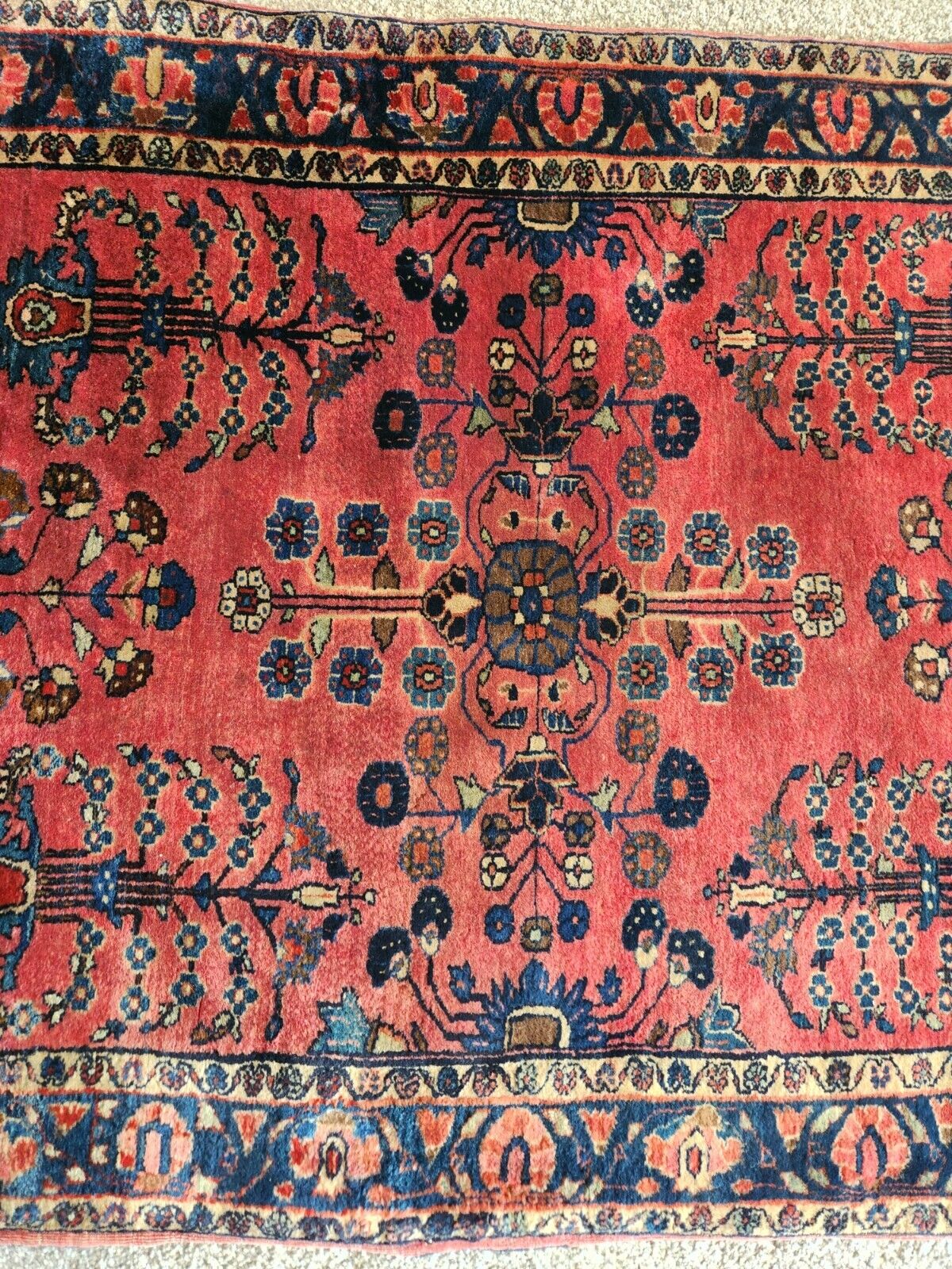 Antique 1900s Sarouk Mohajeran Red Rug 3'6" x 4'6