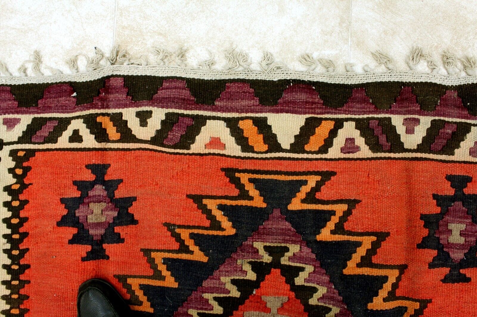 Rare 1900s Hand-Knotted Caucasian Wool Kilim Rug