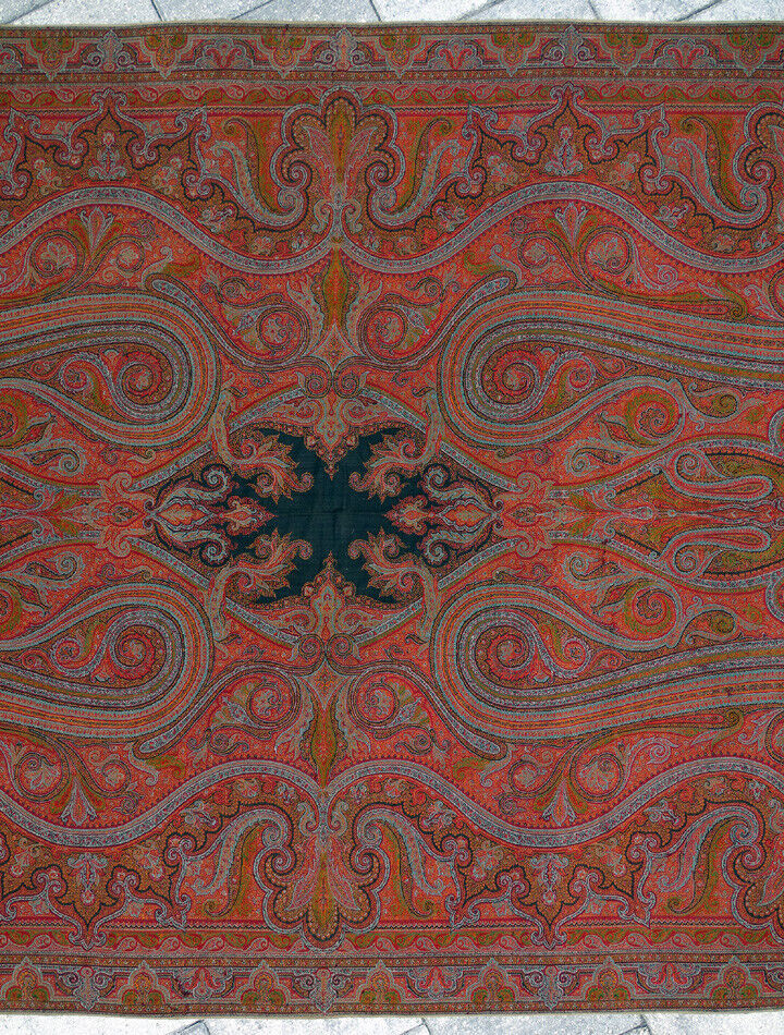 Antique Kashmir Hand Woven Paisley Shawl Rug