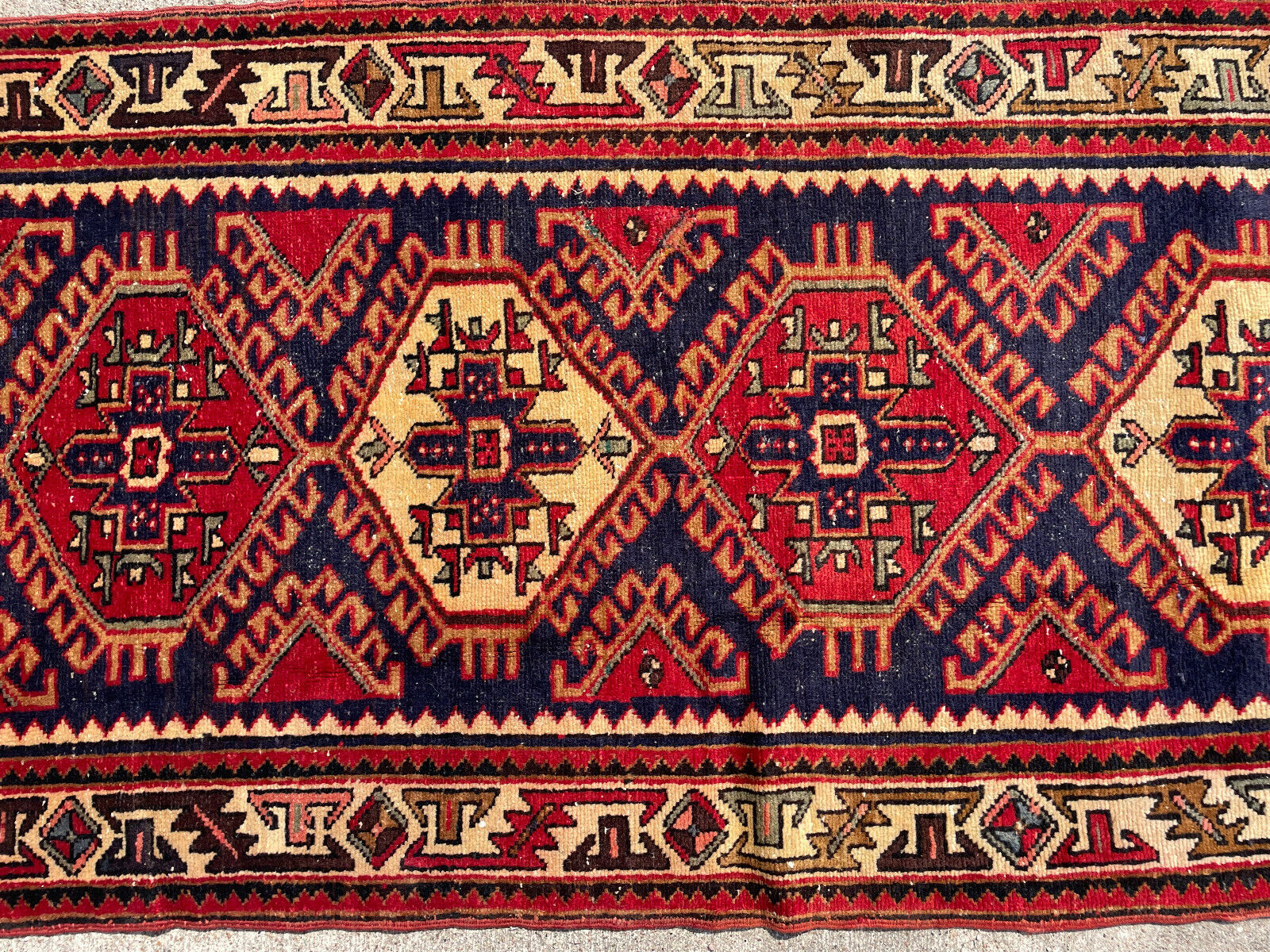 Hand-Knotted Antique Heriz Tribal Runner Rug 3x10