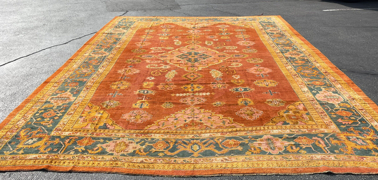 19th Century Rare Apricot Oushak Anatolian Rug