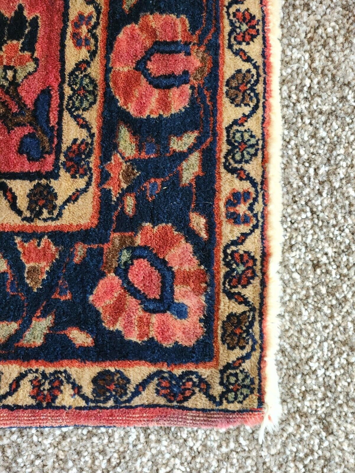 Antique 1900s Sarouk Mohajeran Red Rug 3'6" x 4'6