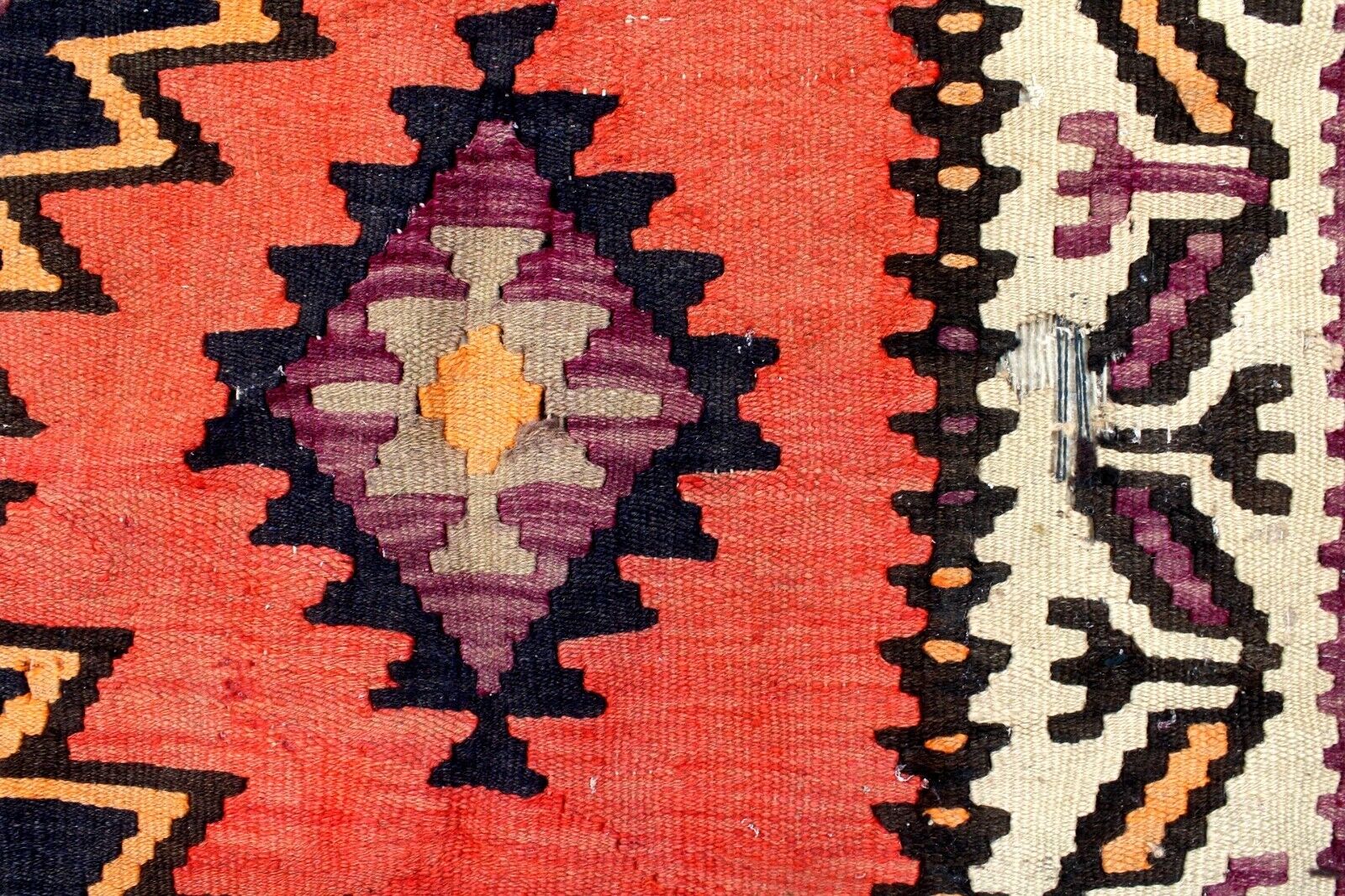 Rare 1900s Hand-Knotted Caucasian Wool Kilim Rug