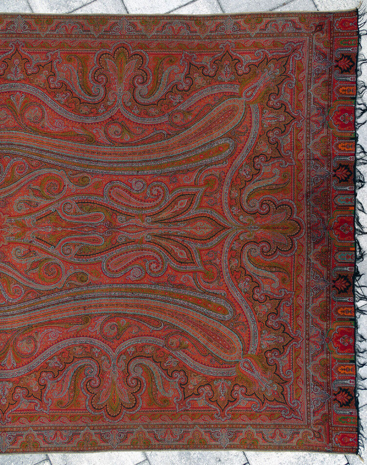 Antique Kashmir Hand Woven Paisley Shawl Rug