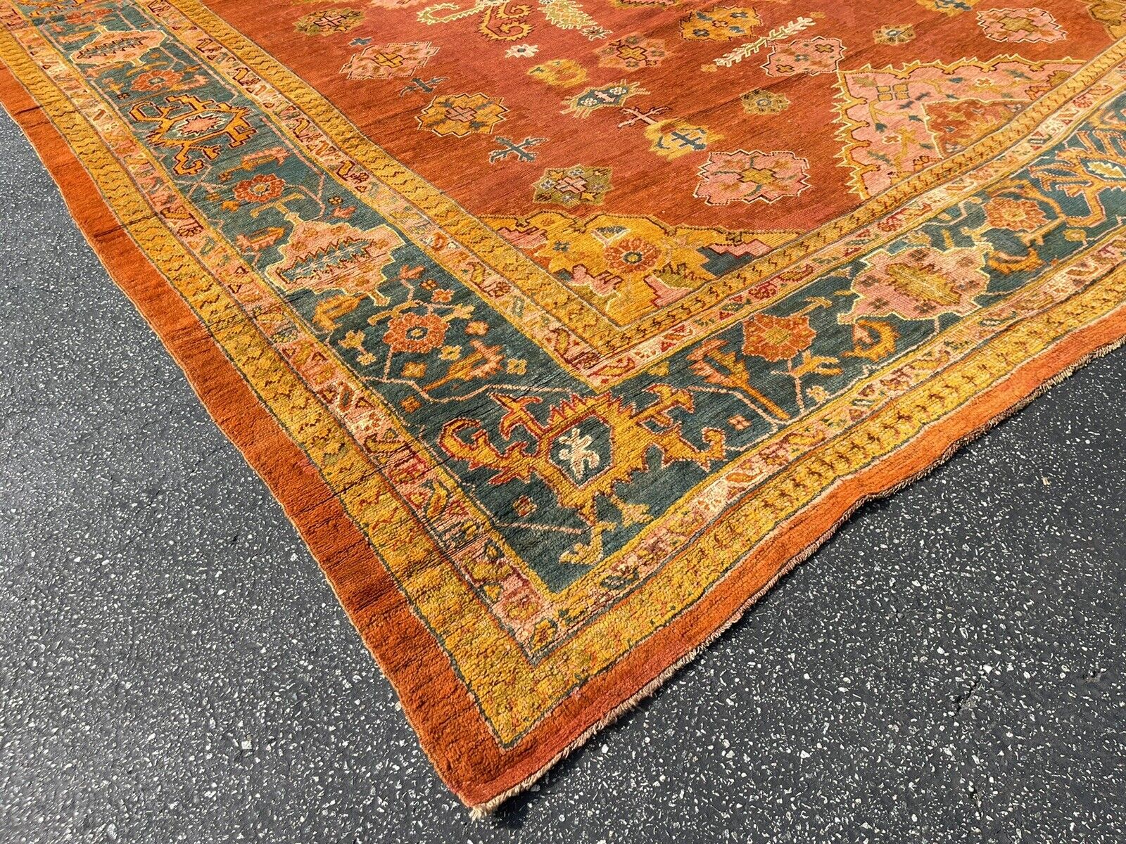 19th Century Rare Apricot Oushak Anatolian Rug
