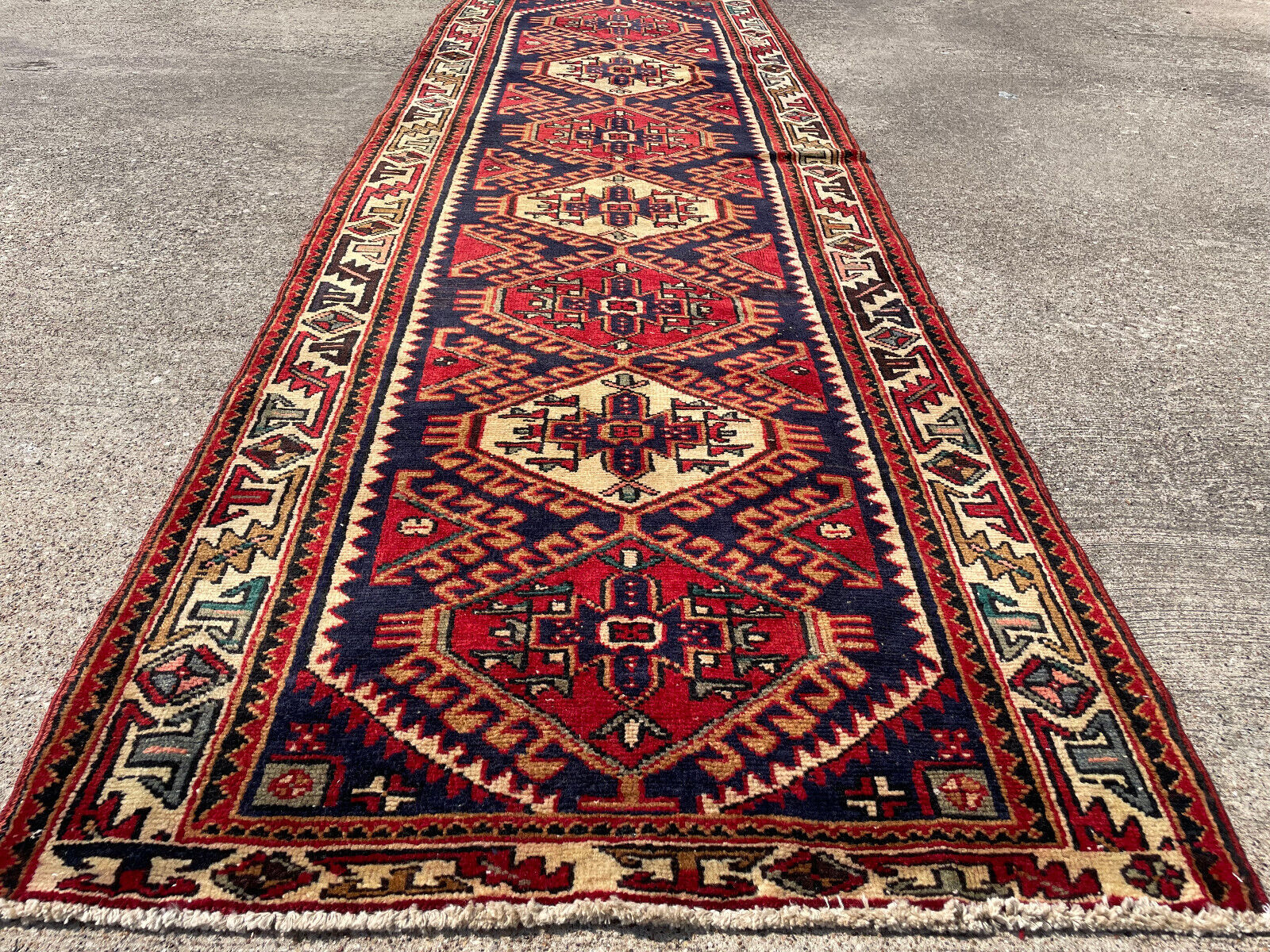 Hand-Knotted Antique Heriz Tribal Runner Rug 3x10