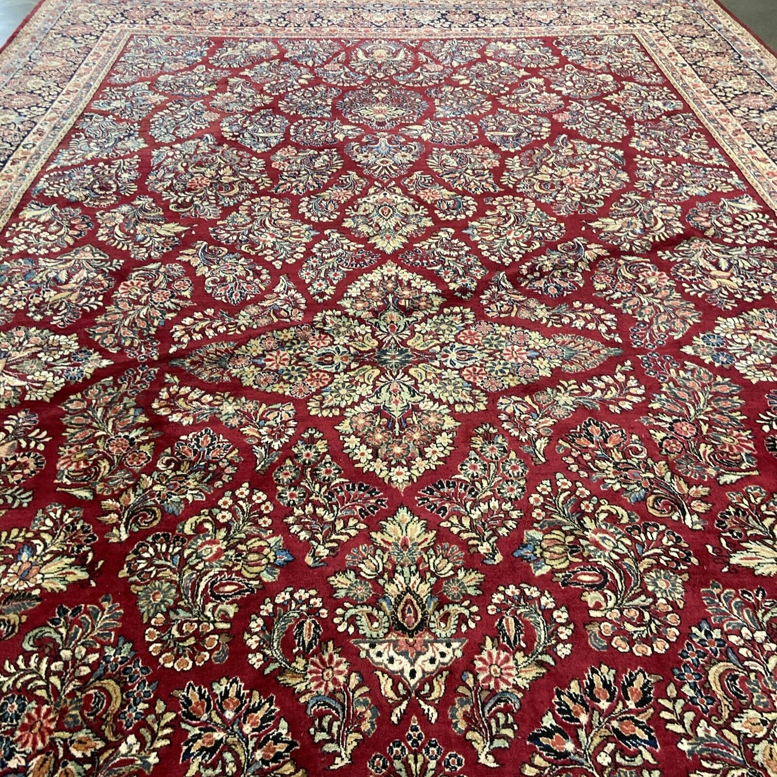 Stunning 1900s Antique Hand-Knotted Sarouk Rug