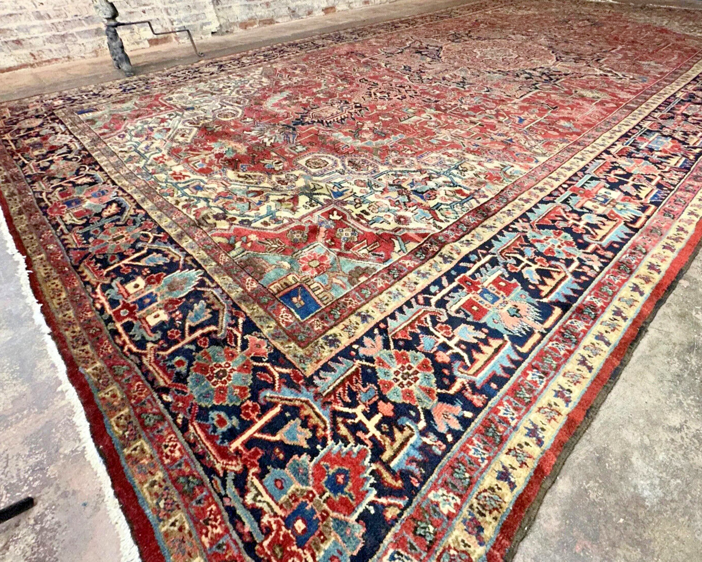 Antique Heriz Red Wool Rug – 12x20 Size