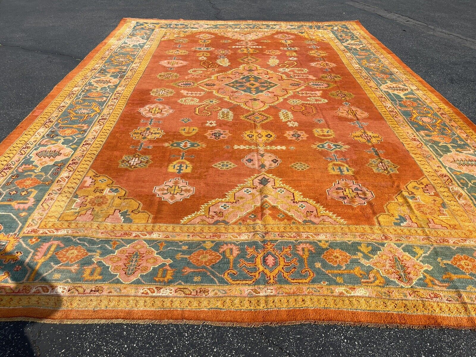 19th Century Rare Apricot Oushak Anatolian Rug