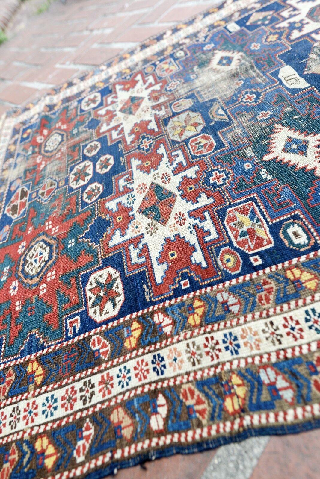 Mid 1800s Signed Shirvan Kazak Star Runner Rug