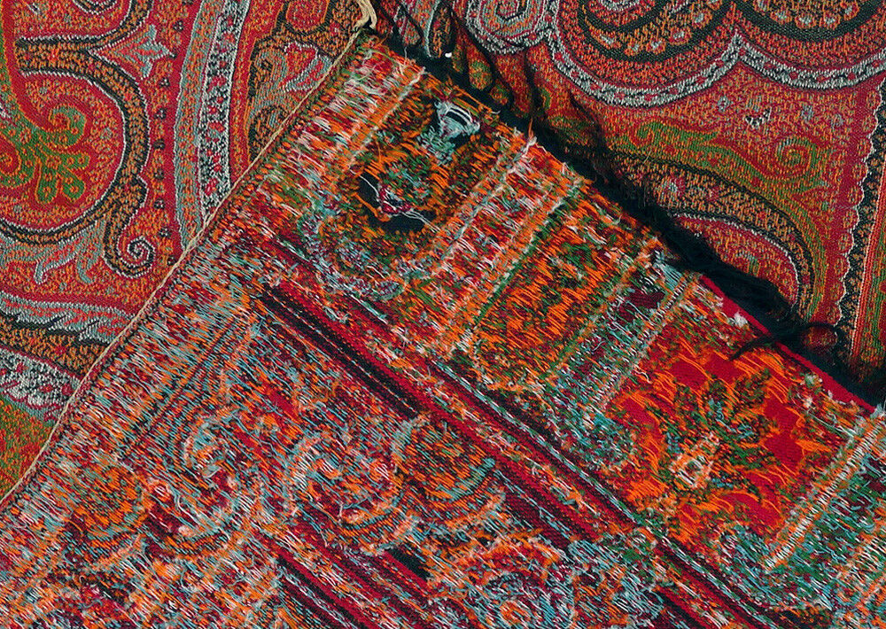 Antique Kashmir Hand Woven Paisley Shawl Rug
