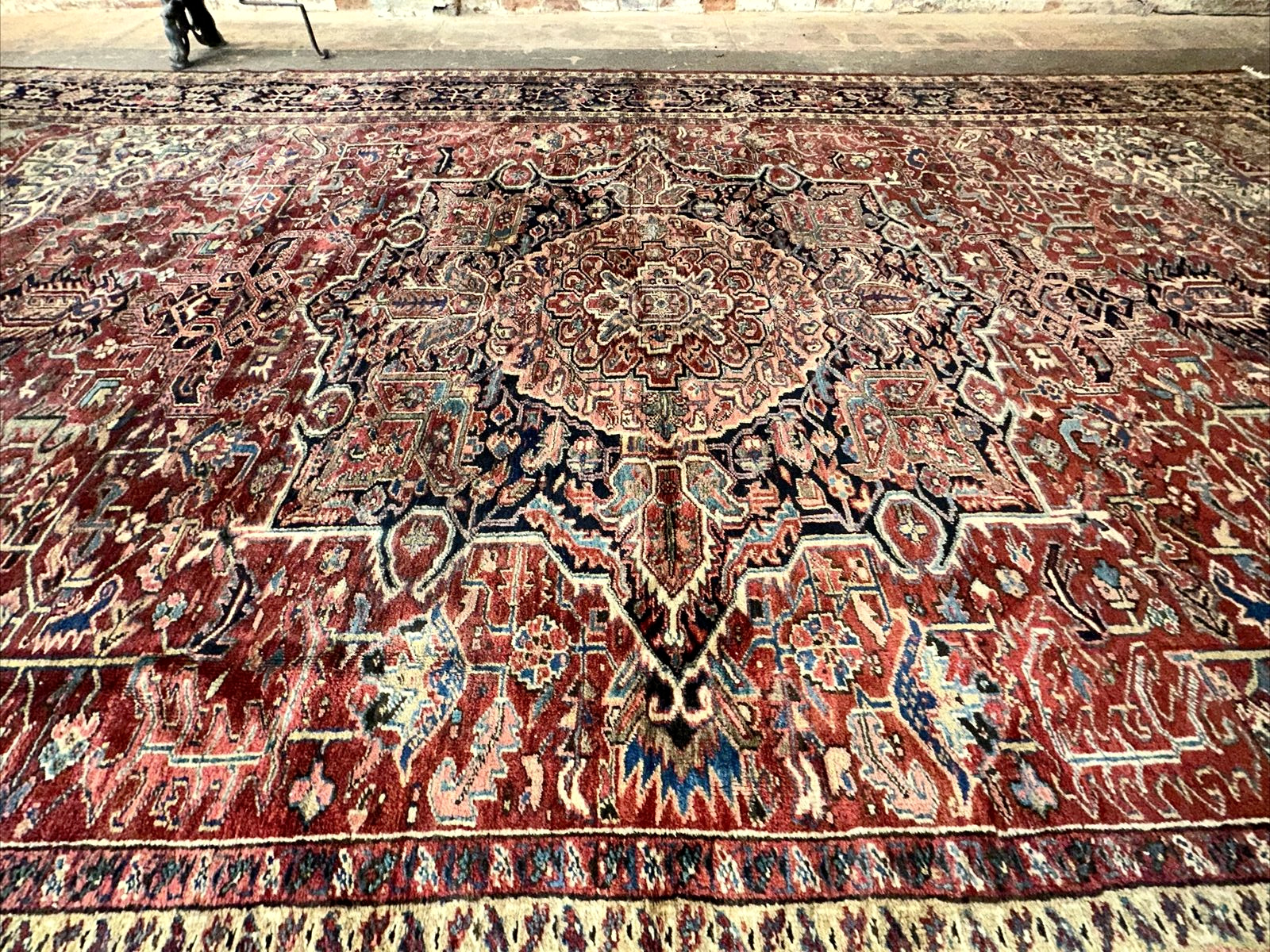 Antique Heriz Red Wool Rug – 12x20 Size