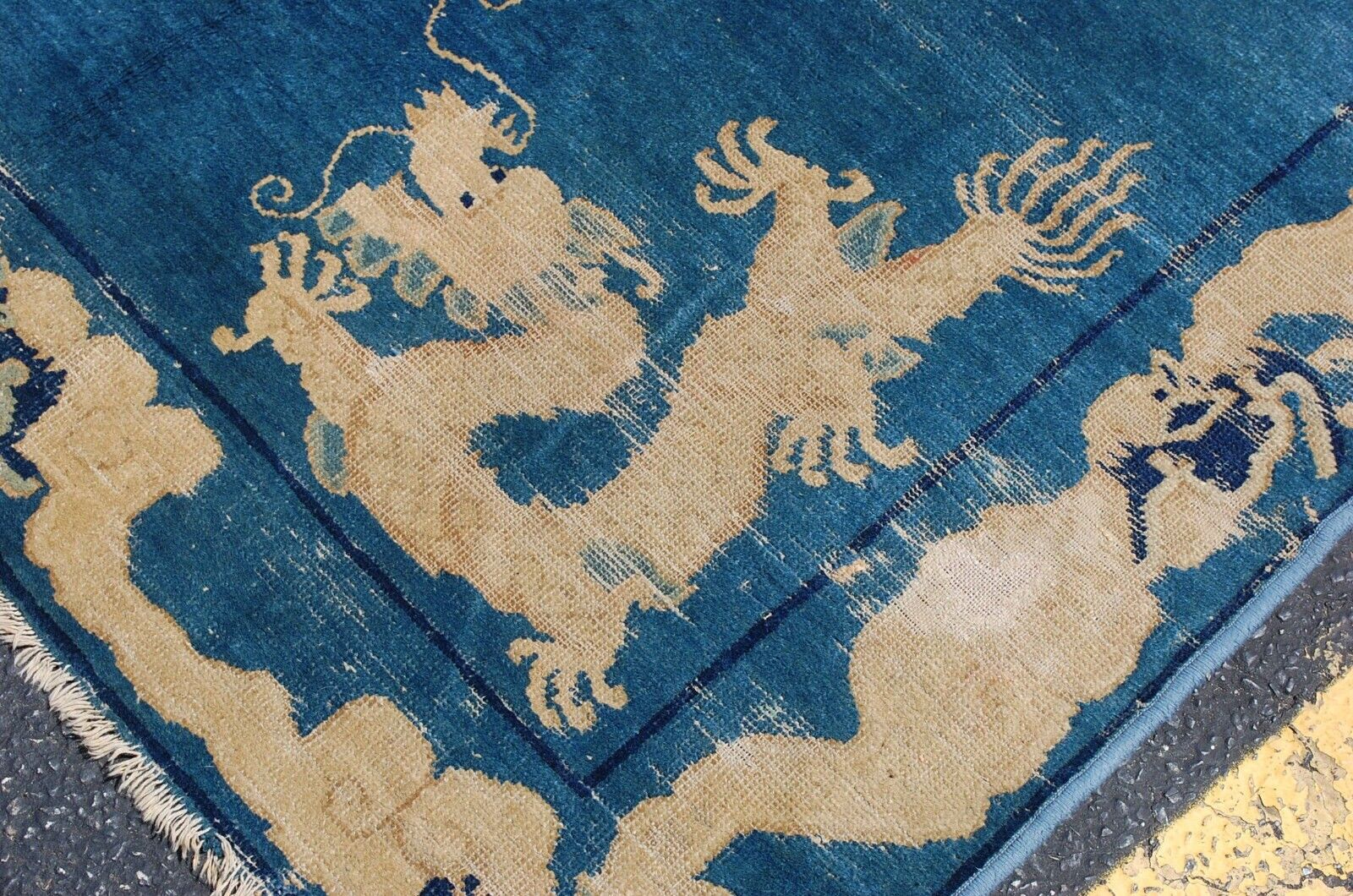 Early 1800s Chinese Imperial Dragon Rug 7.8x9.2