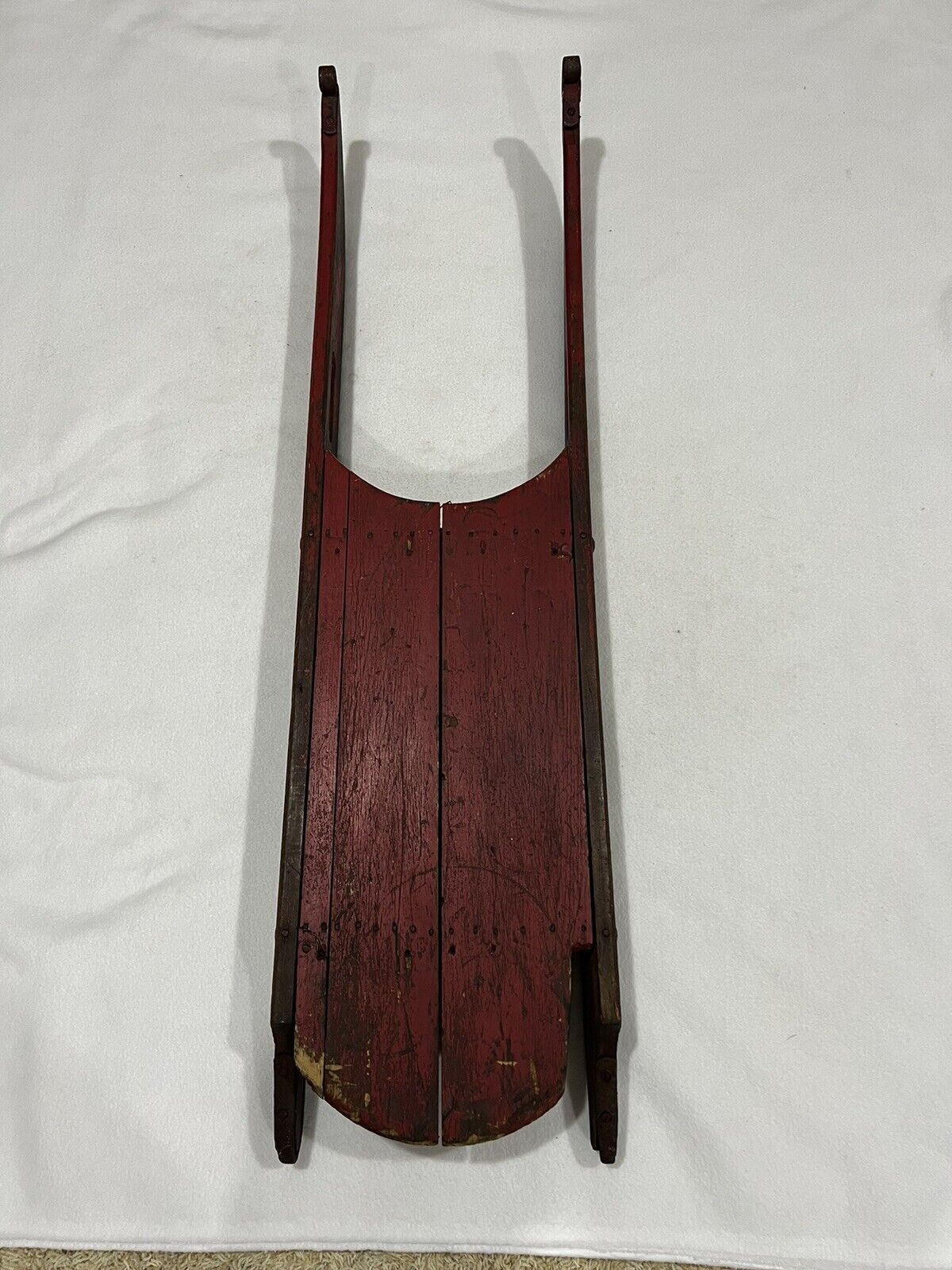 1800s Antique Red Wood Sled with Iron Runners