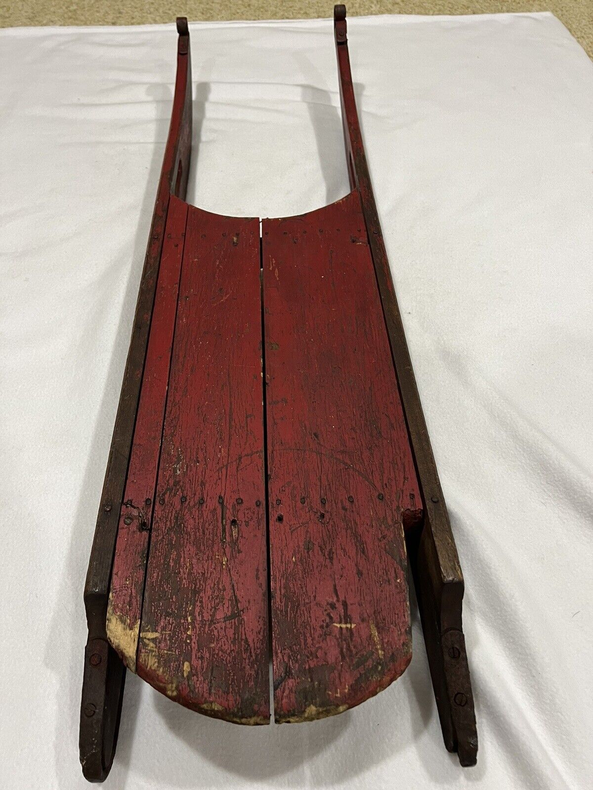 1800s Antique Red Wood Sled with Iron Runners