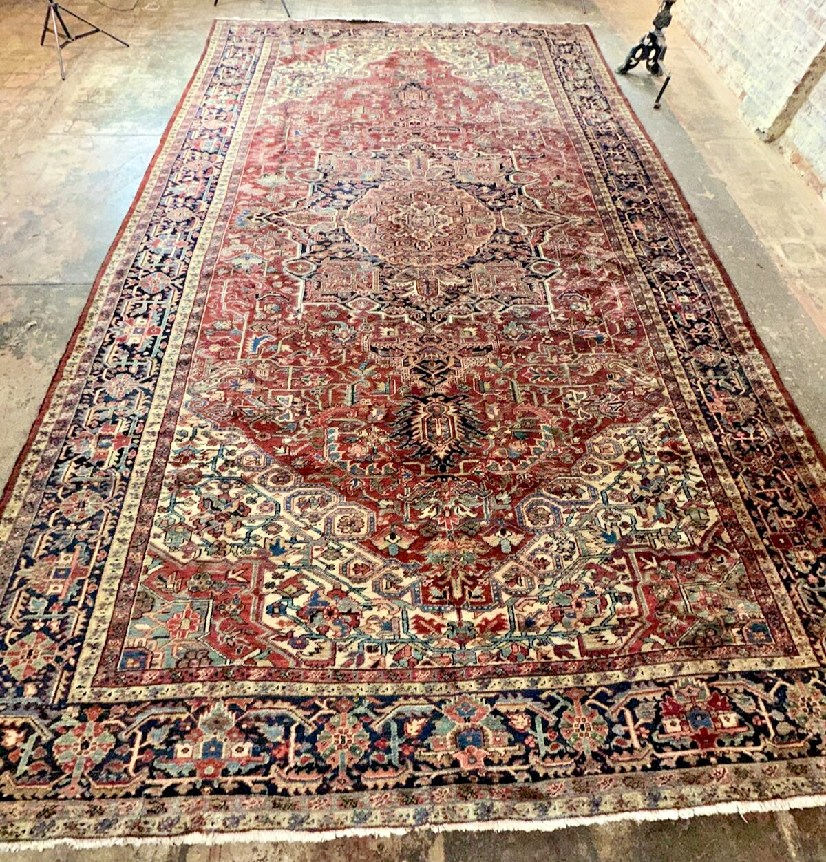 Antique Heriz Red Wool Rug – 12x20 Size