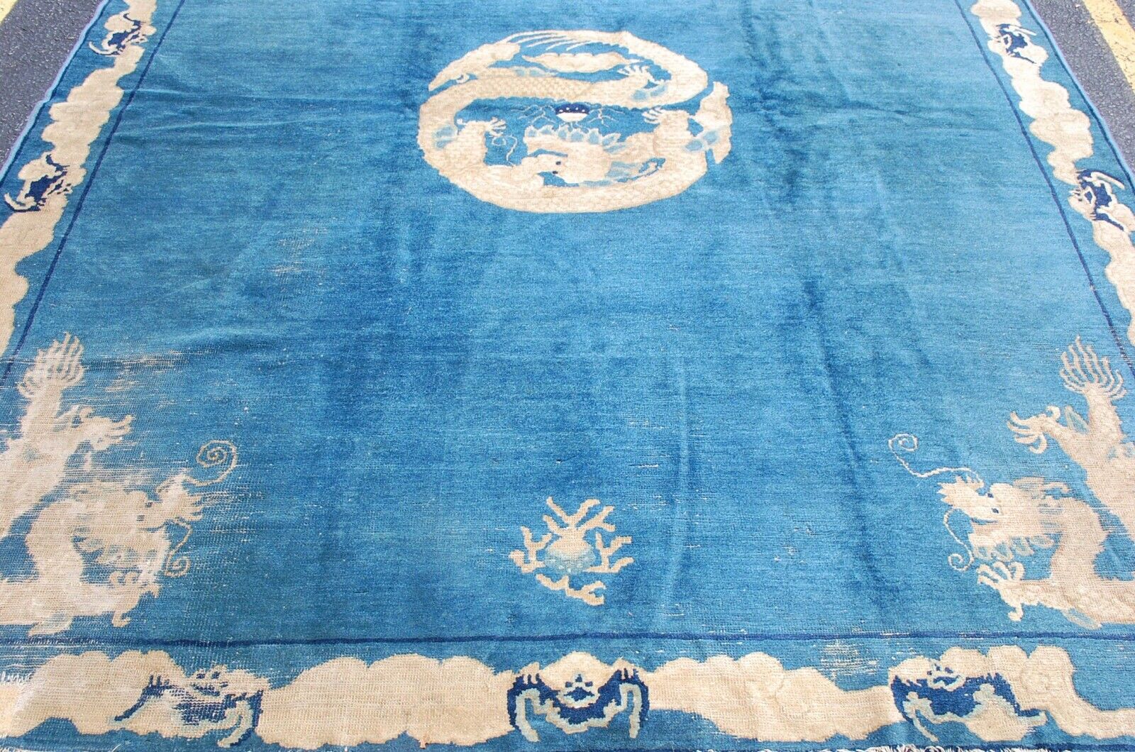 Early 1800s Chinese Imperial Dragon Rug 7.8x9.2