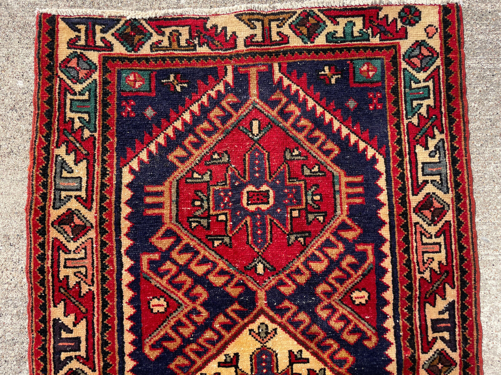 Hand-Knotted Antique Heriz Tribal Runner Rug 3x10
