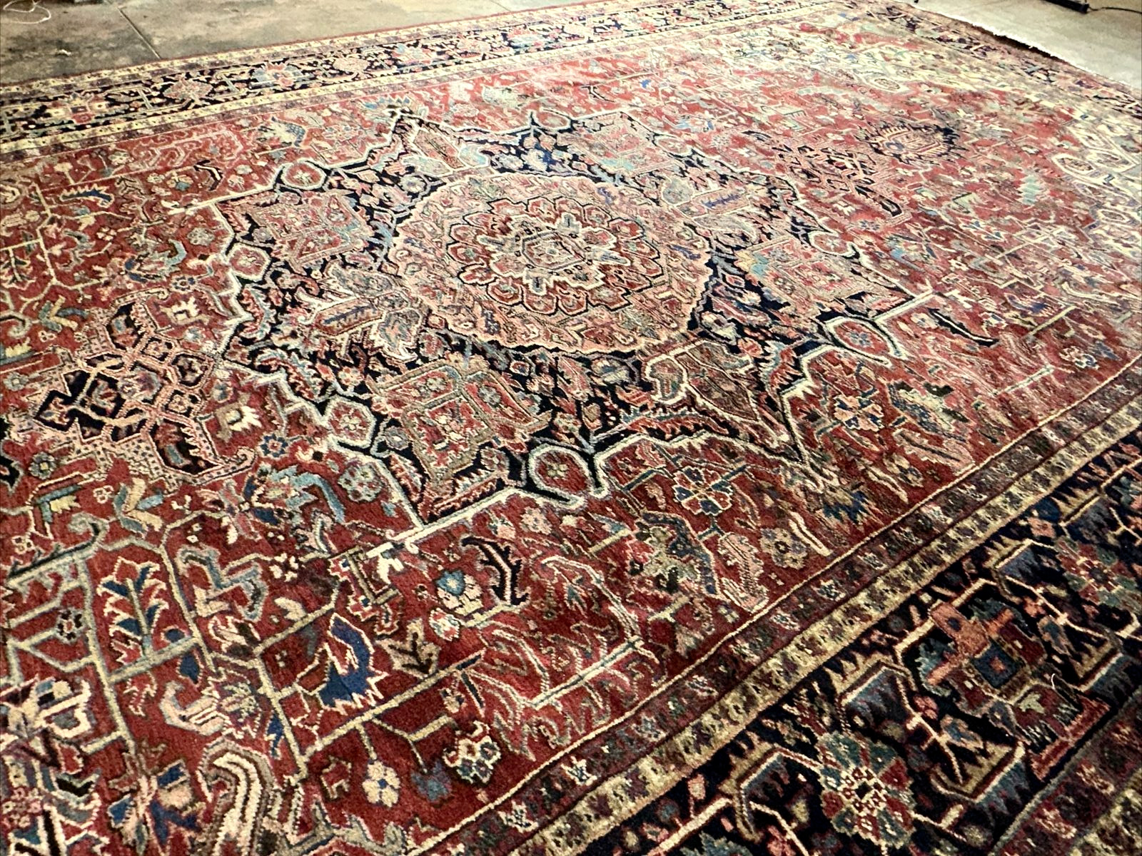 Antique Heriz Red Wool Rug – 12x20 Size